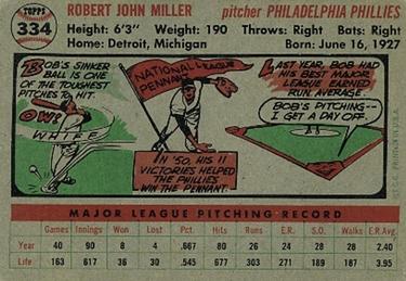 1956 Topps #334 Bob Miller Back