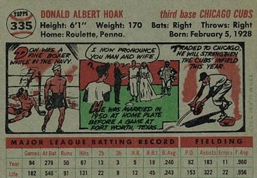 1956 Topps #335 Don Hoak Back
