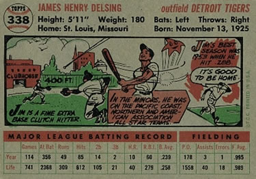 1956 Topps #338 Jim Delsing Back