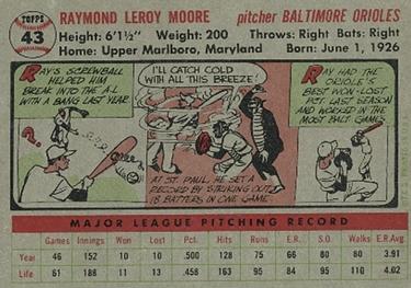 1956 Topps #43 Ray Moore Back