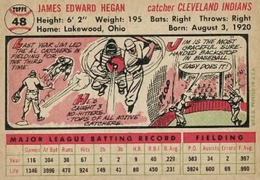 1956 Topps #48 Jim Hegan Back