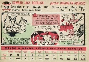 1956 Topps #58 Ed Roebuck Back