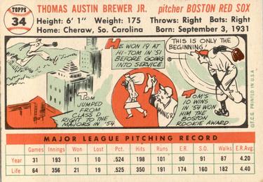 1956 Topps #34 Tom Brewer Back