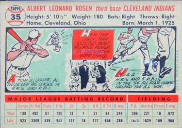 1956 Topps #35 Al Rosen Back