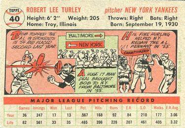 1956 Topps #40 Bob Turley Back