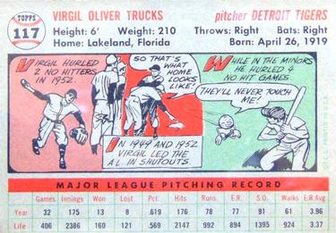 1956 Topps #117 Virgil Trucks Back