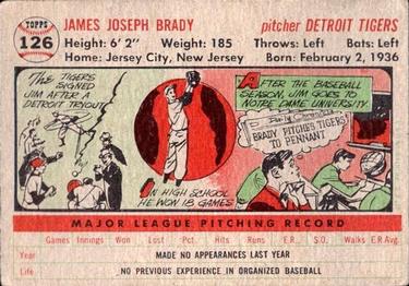 1956 Topps #126 Jim Brady Back