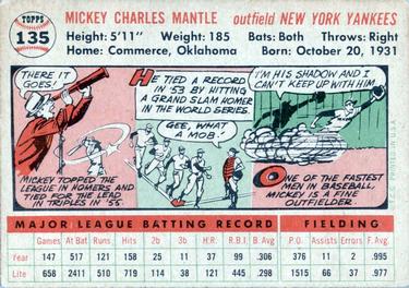 1956 Topps #135 Mickey Mantle Back