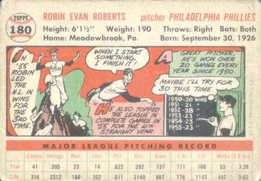1956 Topps #180 Robin Roberts Back