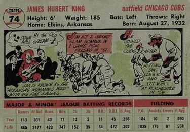 1956 Topps #74 Jim King Back