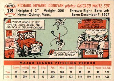 1956 Topps #18 Dick Donovan Back