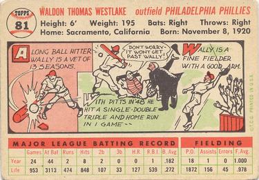 1956 Topps #81 Wally Westlake Back