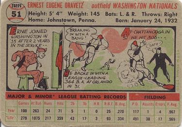 1956 Topps #51 Ernie Oravetz Back