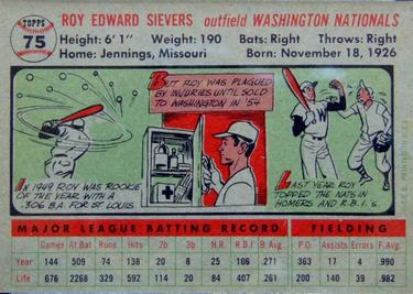 1956 Topps #75 Roy Sievers Back