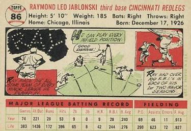 1956 Topps #86 Ray Jablonski Back