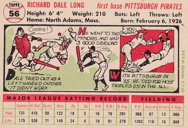 1956 Topps #56 Dale Long Back