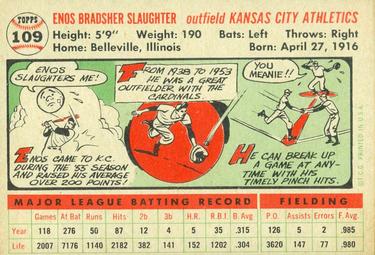 1956 Topps #109 Enos Slaughter Back