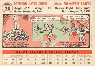 1956 Topps #76 Ray Crone Back