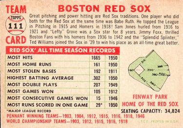 1956 Topps #111 Boston Red Sox Back