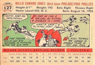 1956 Topps #127 Willie Jones Back