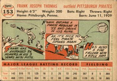 1956 Topps #153 Frank Thomas Back
