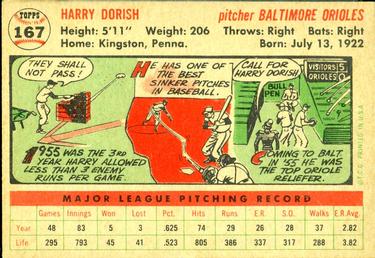1956 Topps #167 Harry Dorish Back