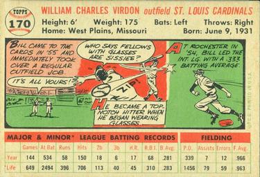 1956 Topps #170 Bill Virdon Back