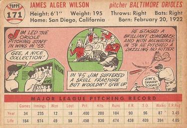 1956 Topps #171 Jim Wilson Back