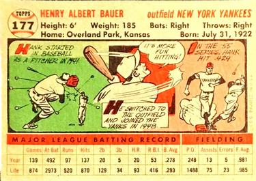 1956 Topps #177 Hank Bauer Back