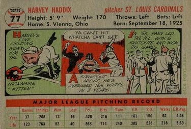 1956 Topps #77 Harvey Haddix Back