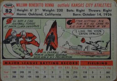 1956 Topps #82 Bill Renna Back
