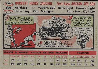 1956 Topps #89 Norm Zauchin Back