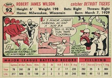 1956 Topps #92 Red Wilson Back