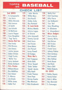 1956 Topps #NNO Checklist: 101-180; 261-340 Front