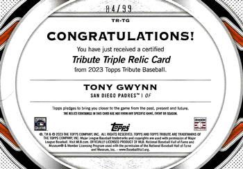 2023 Topps Tribute - Tribute Triple Relics Green #TR-TG Tony Gwynn Back