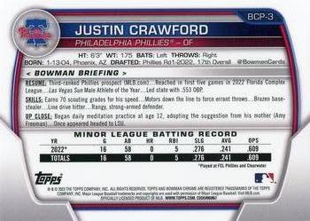 2023 Bowman - Chrome Prospects Mojo Refractors #BCP-3 Justin Crawford Back