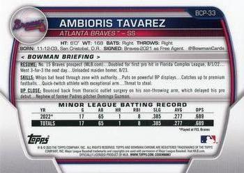2023 Bowman - Chrome Prospects Mojo Refractors #BCP-33 Ambioris Tavarez Back