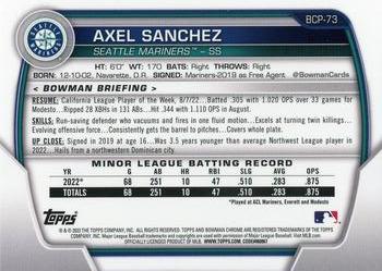 2023 Bowman - Chrome Prospects Mojo Refractors #BCP-73 Axel Sanchez Back