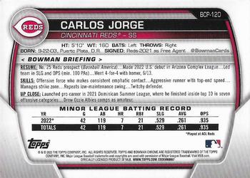 2023 Bowman - Chrome Prospects Mojo Refractors #BCP-120 Carlos Jorge Back