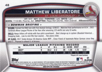2023 Bowman - Mojo Refractors #48 Matthew Liberatore Back