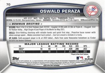 2023 Bowman - Mojo Refractors #70 Oswald Peraza Back