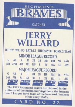 1993 Pepsi Richmond Braves #22 Jerry Willard Back