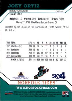 2023 Choice Norfolk Tides #08 Joey Ortiz Back