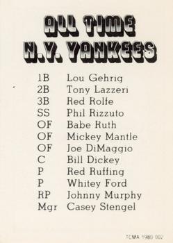1980 TCMA All Time New York Yankees Set D #002 Bill Dickey Back