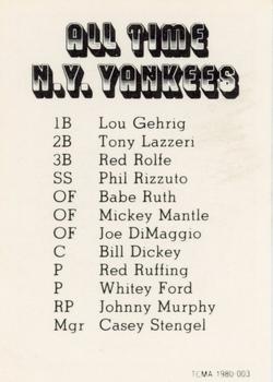 1980 TCMA All Time New York Yankees Set D #003 Lou Gehrig Back