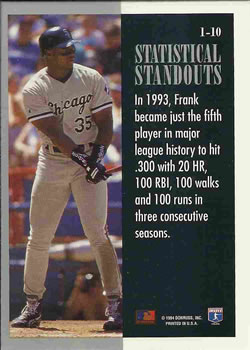 1994 Leaf - Statistical Standouts #1 Frank Thomas Back