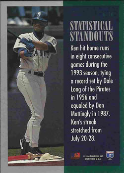 1994 Leaf - Statistical Standouts #6 Ken Griffey, Jr. Back