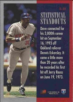 1994 Leaf - Statistical Standouts #8 Dave Winfield Back
