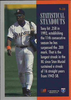 1994 Leaf - Statistical Standouts #9 Tony Gwynn Back