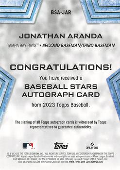 2023 Topps - Baseball Stars Autographs (Series Two) #BSA-JAR Jonathan Aranda Back